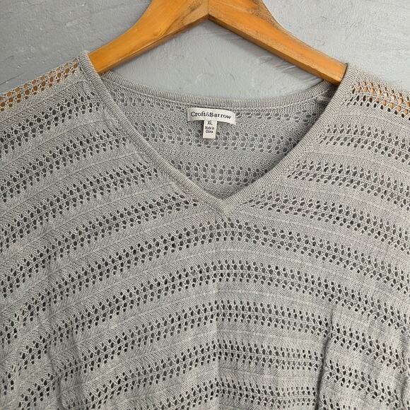 Croft & Barrow Short Sleeve Grey Open Knit Sweater Top Woman's Size XL - Picture 3 of 8